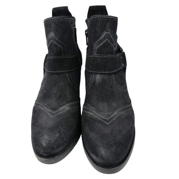 Taos Howdy Black Suede Block Heel Ankle Western Biker Bootie EUR. 36 US 5-5.5 - Picture 2 of 8